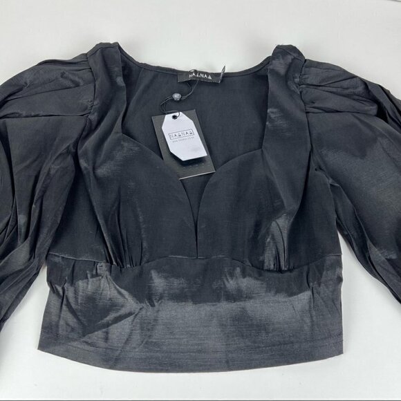 Nwt - Asos Design Naanaa Sweetheart Puff Sleeve Crop Top In Black. Size: 4 (Us) - Picture 14 of 16